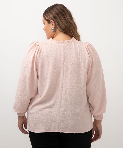 blusa com lastex manga bufante plus size rosa