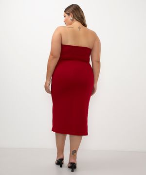 vestido de tricot sem alça plus size vermelho