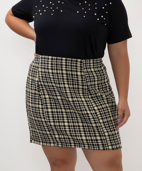 saia curta xadrez plus size preto