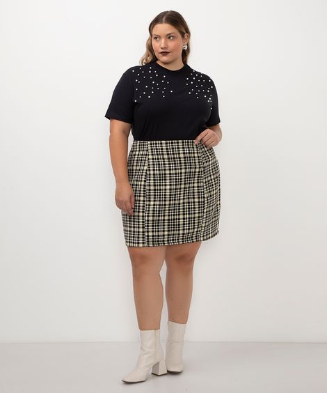 saia curta xadrez plus size preto
