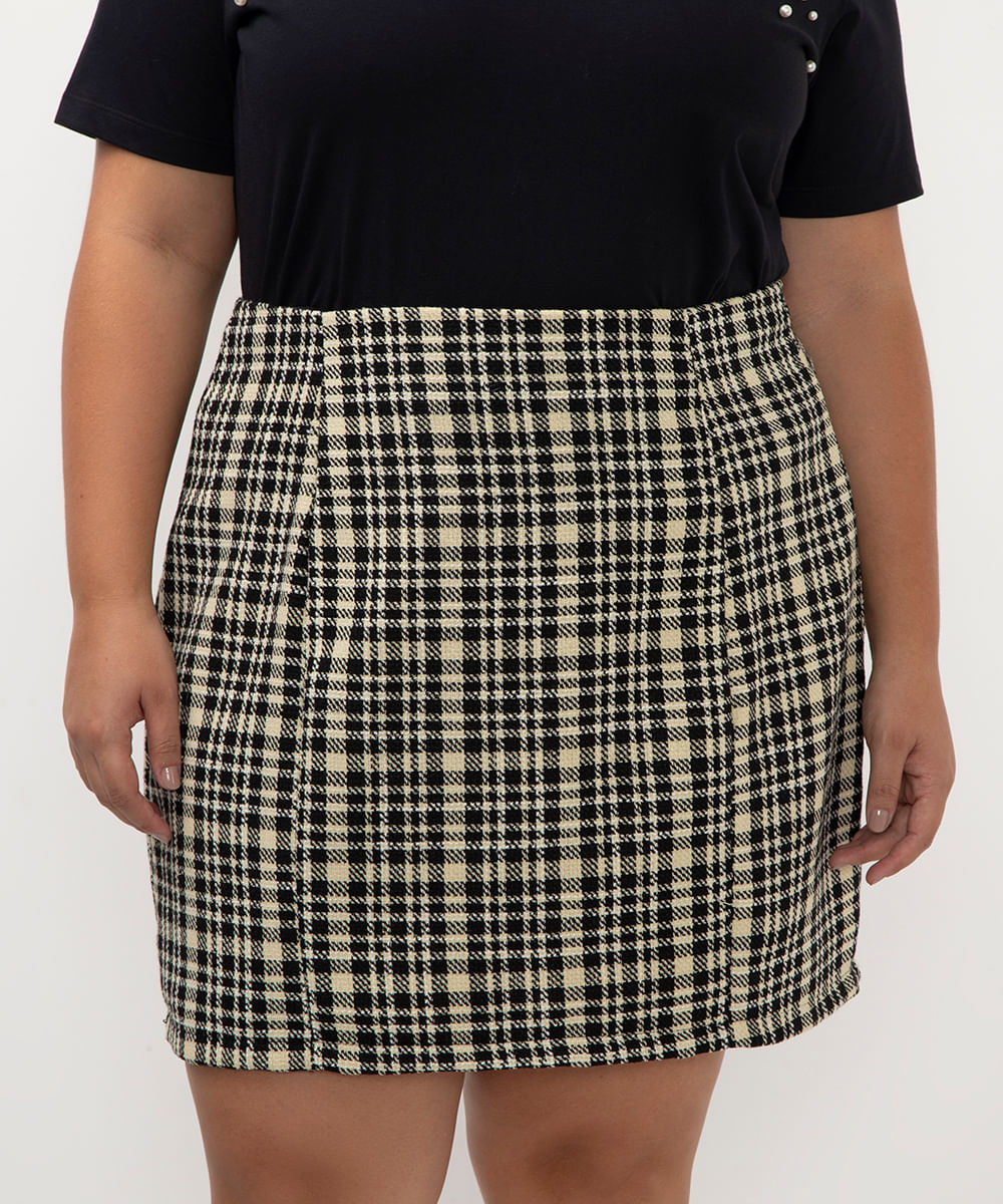 saia curta xadrez plus size preto