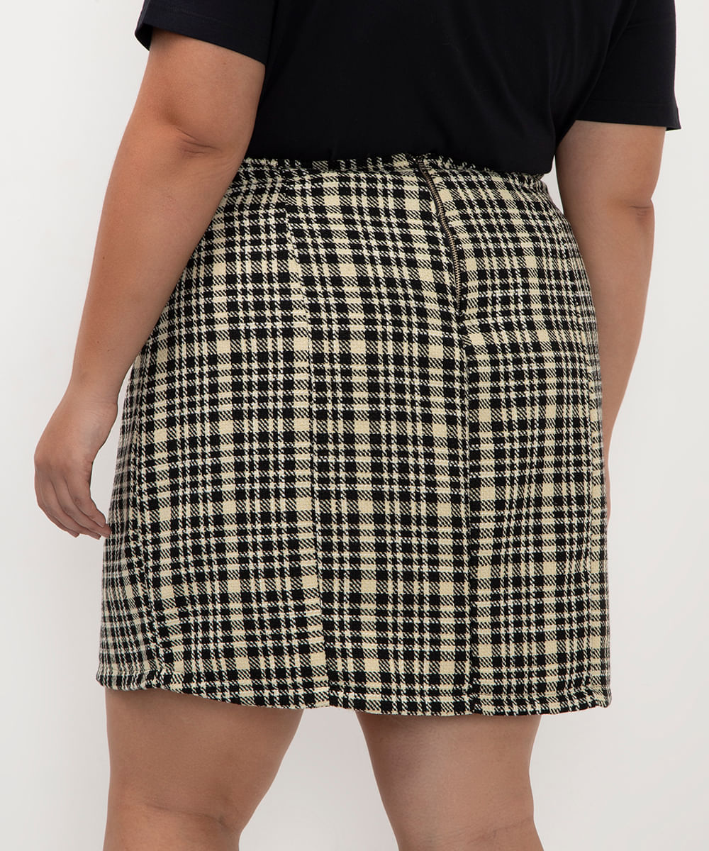 saia curta xadrez plus size preto