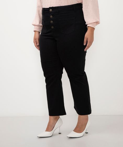 calça de sarja cropped flare plus size preto
