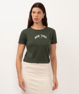 camiseta de algodão new york verde militar