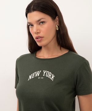 camiseta de algodão new york verde militar