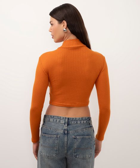 cropped de viscose básico canelado laranja