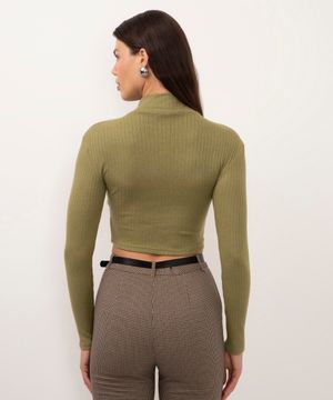 cropped de viscose básico canelado verde médio
