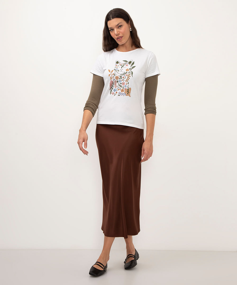camiseta de algodão gato com flores off white