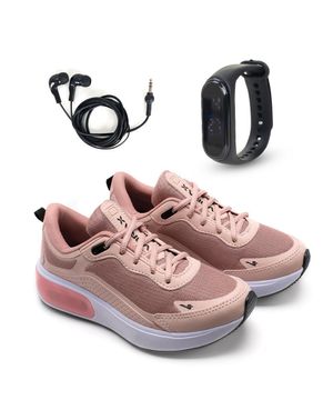 Kit Tênis Feminino Caminhada + Fone de Ouvido + Relógio Rosa