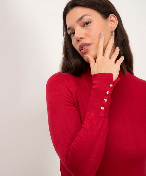 blusa gola alta manga longa botões - vermelho