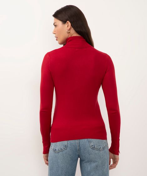 blusa gola alta manga longa botões - vermelho