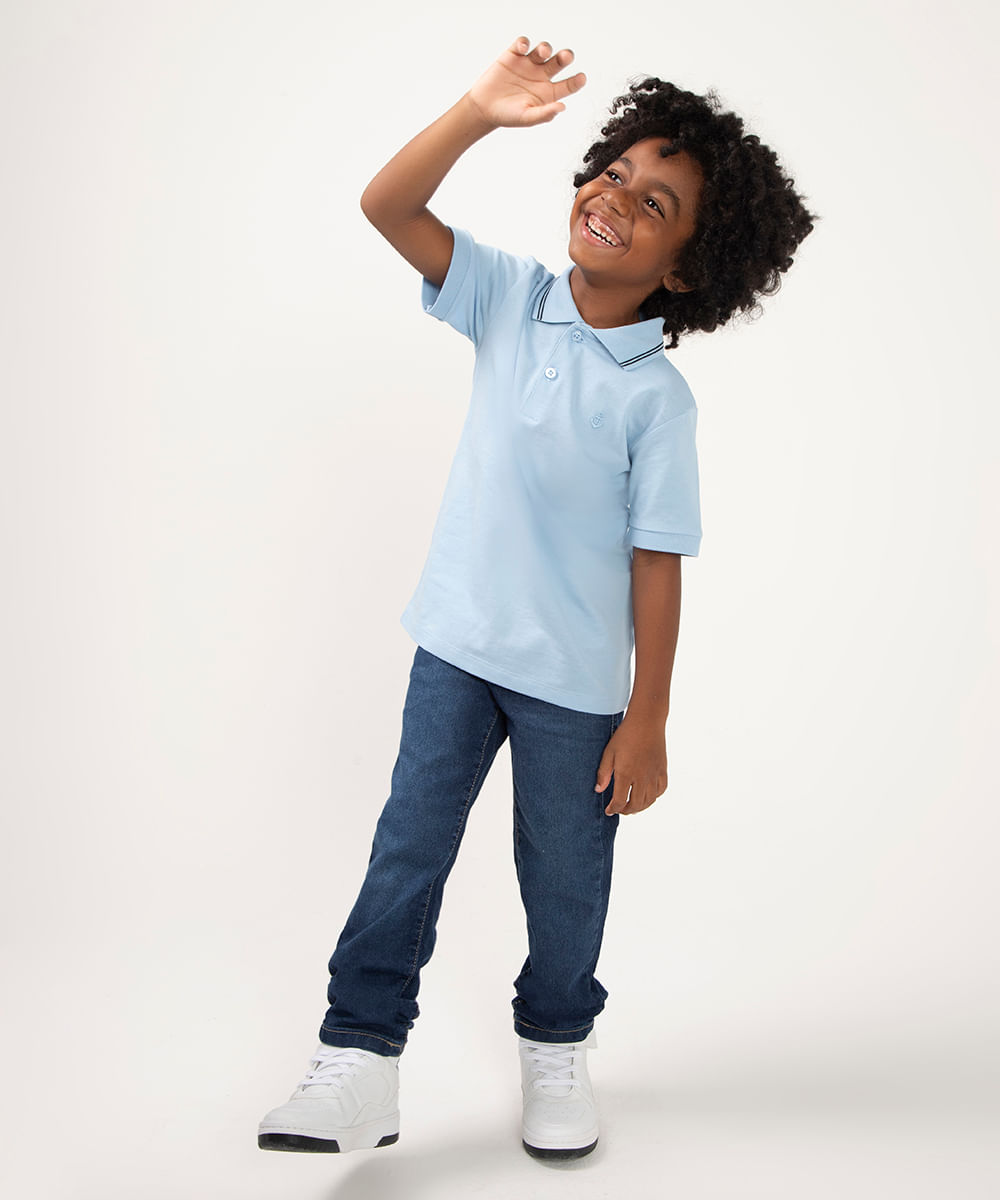 calça jeans infantil slim com bolsos azul escuro