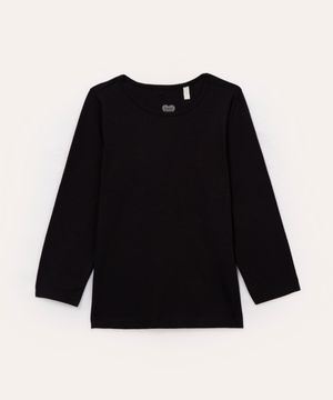 blusa infantil de algodão manga longa lisa preto