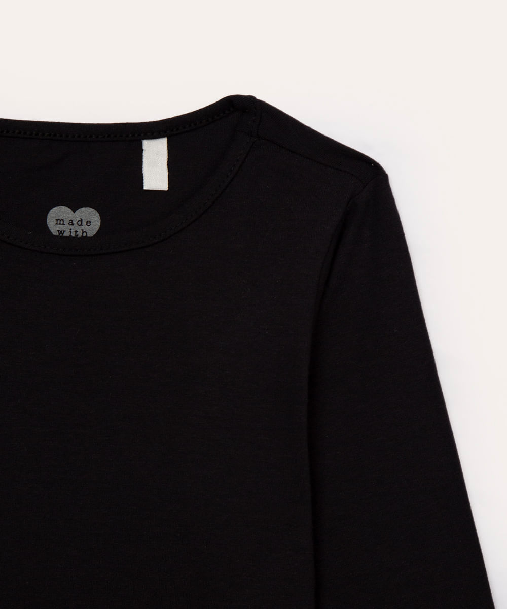 blusa infantil de algodão manga longa lisa preto