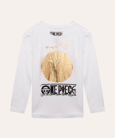 blusa infantil de algodão manga longa one piece branco