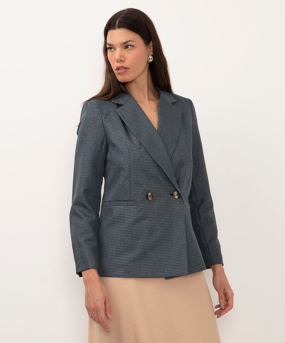 blazer xadrez com botão cinza