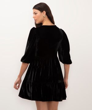 vestido curto de veludo com recortes preto