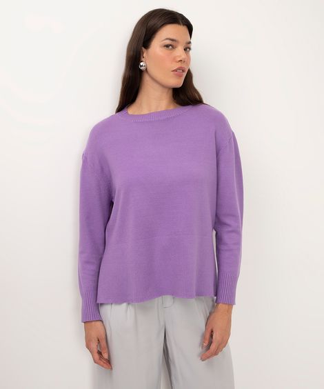 suéter de tricot com fendas lilás