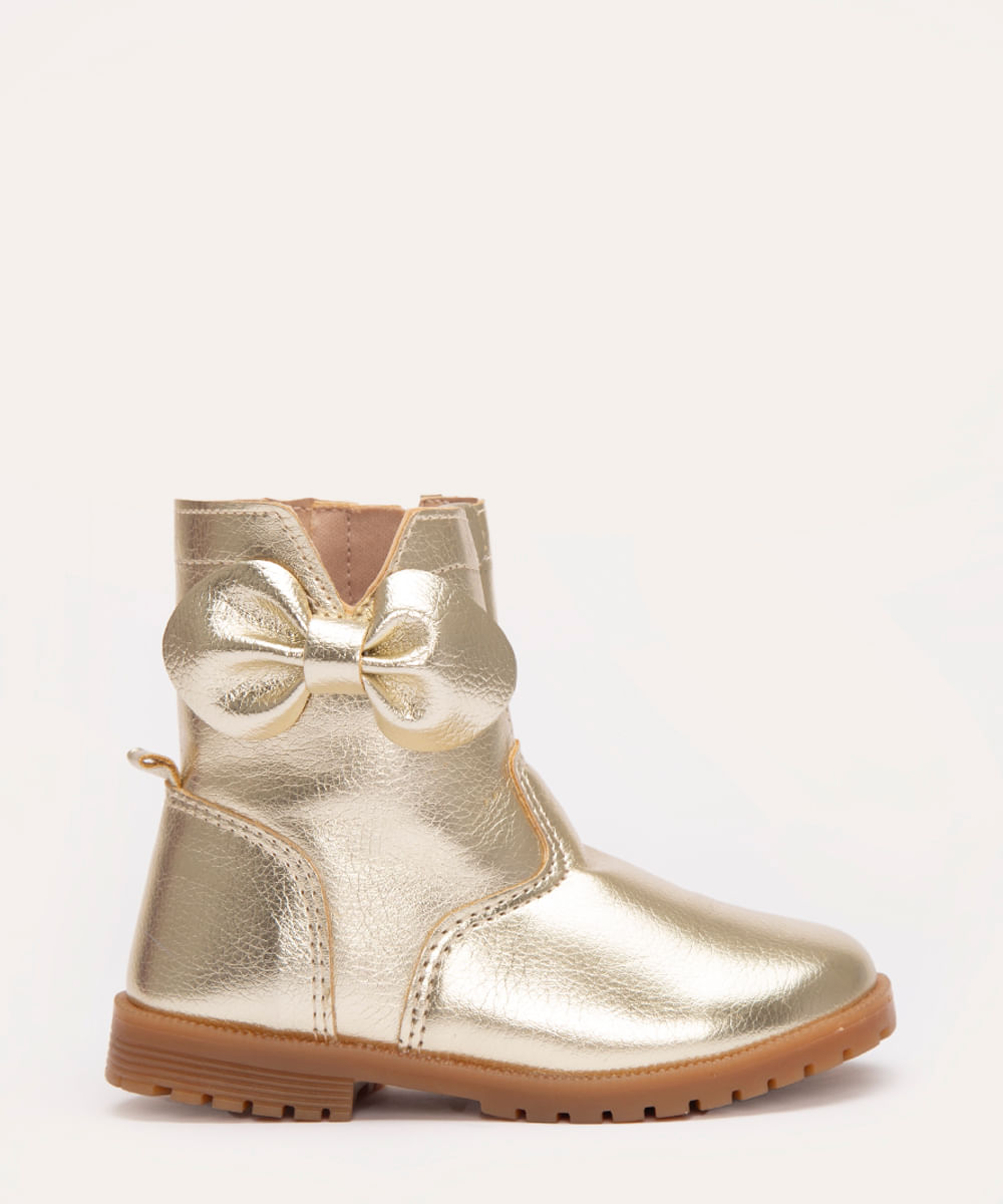 bota infantil metalizada com laço baby club dourado