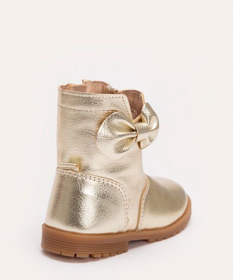 bota infantil metalizada com laço baby club dourado