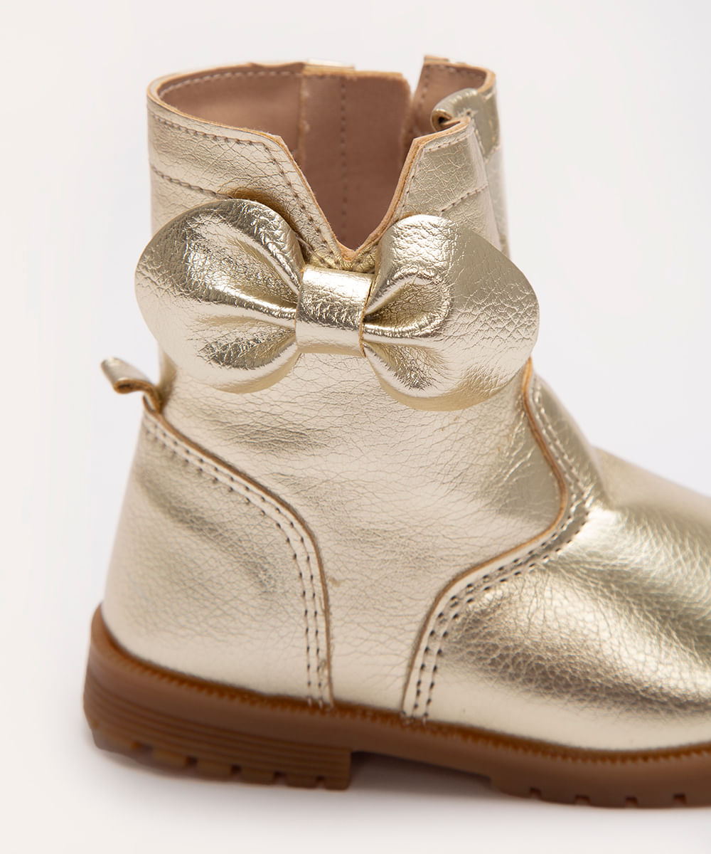 bota infantil metalizada com laço baby club dourado