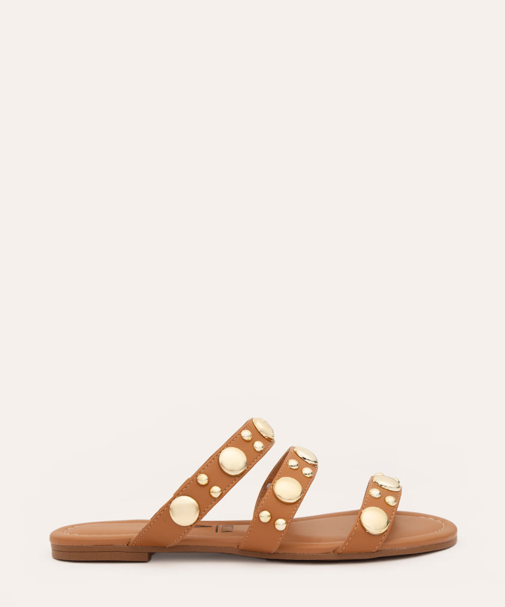 rasteira vizzano com tiras e tachas bege