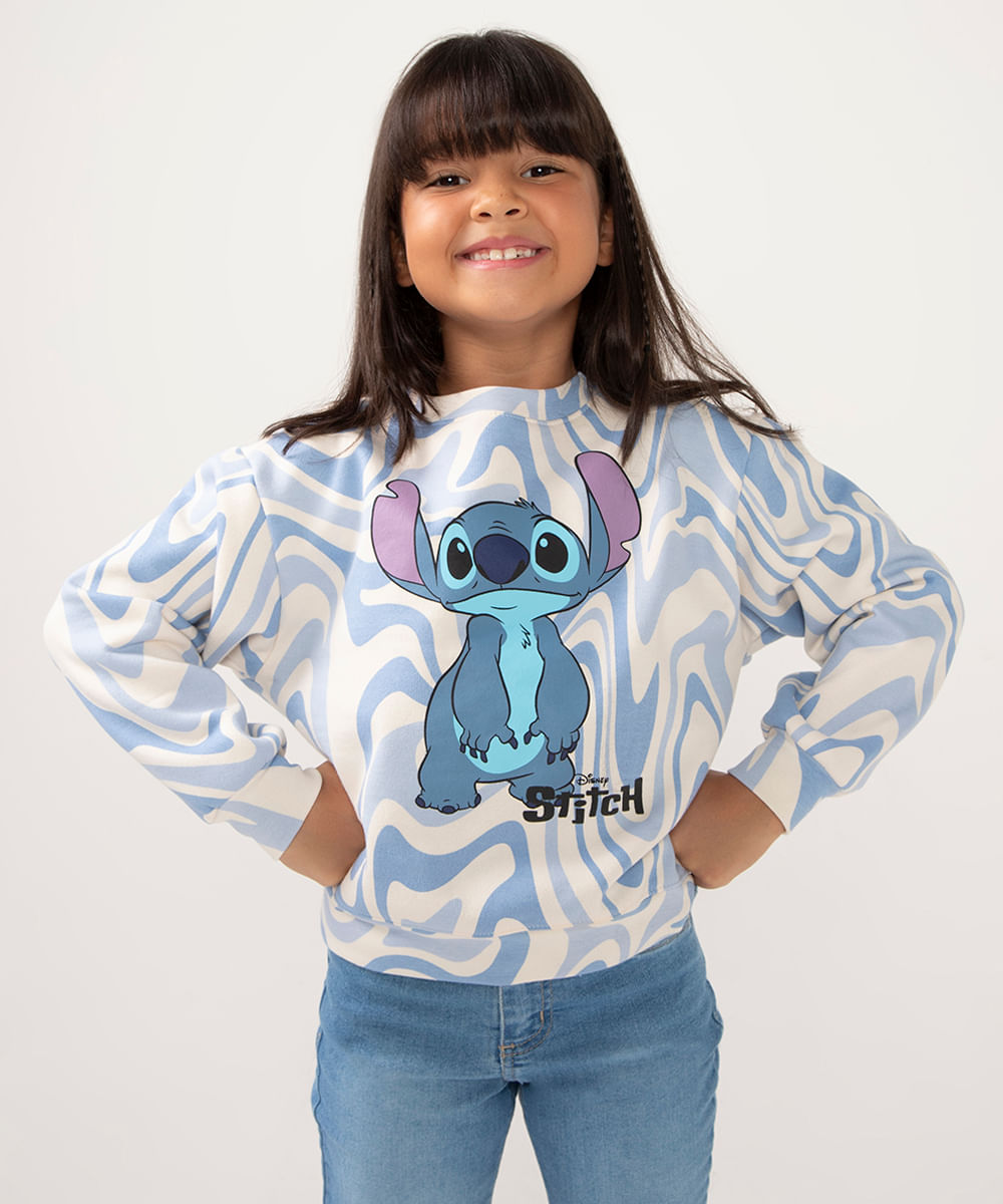 blusão de moletom infantil stitch psicodélico azul