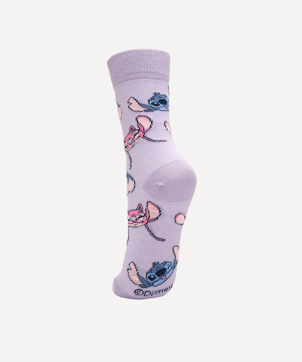 meia cano alto stitch lilás