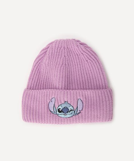 gorro de tricot infantil stitch lilás