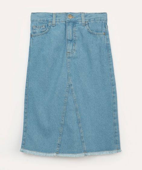 saia jeans infantil midi com recorte azul claro