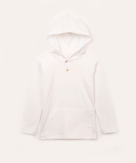 camiseta infantil de algodão texturizada com capuz manga longa azul médio - branco
