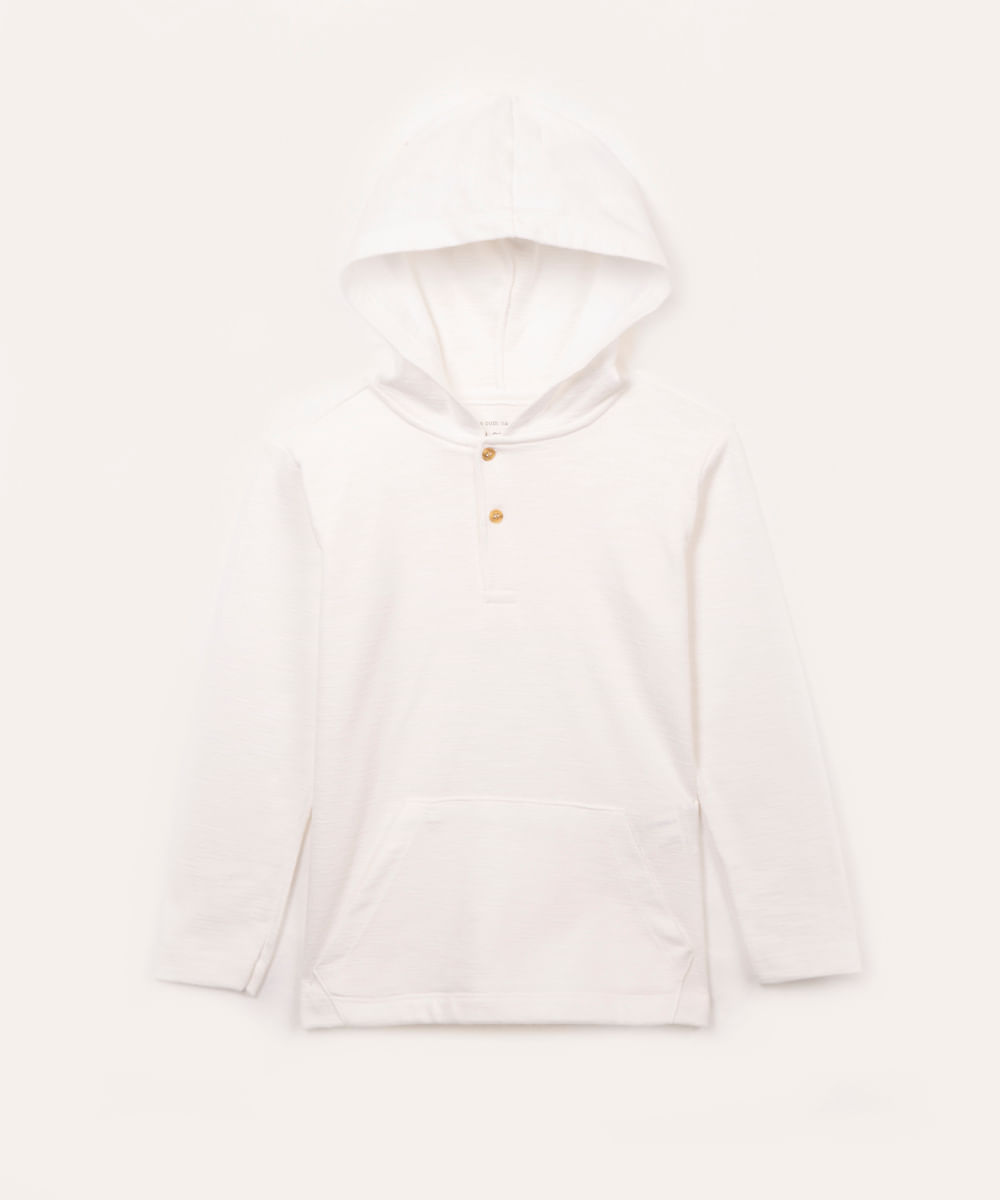 camiseta infantil de algodão texturizada com capuz manga longa azul médio - branco
