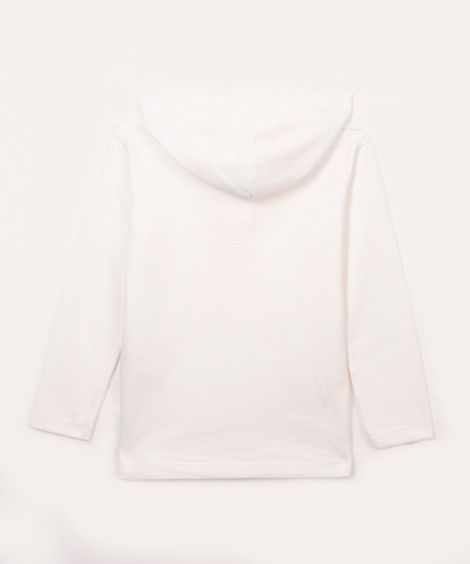 camiseta infantil de algodão texturizada com capuz manga longa azul médio - branco