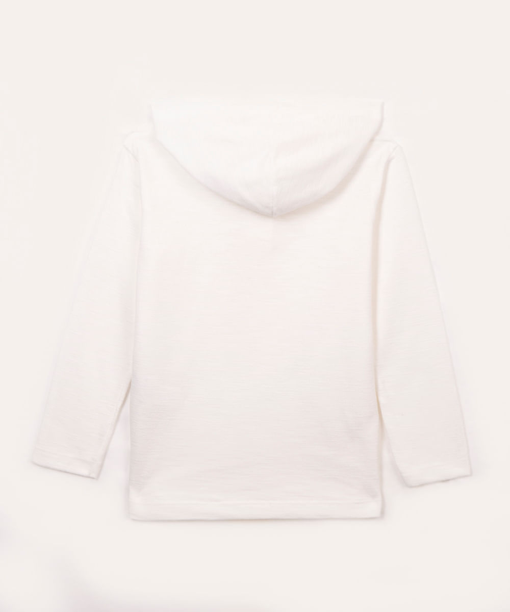 camiseta infantil de algodão texturizada com capuz manga longa azul médio - branco