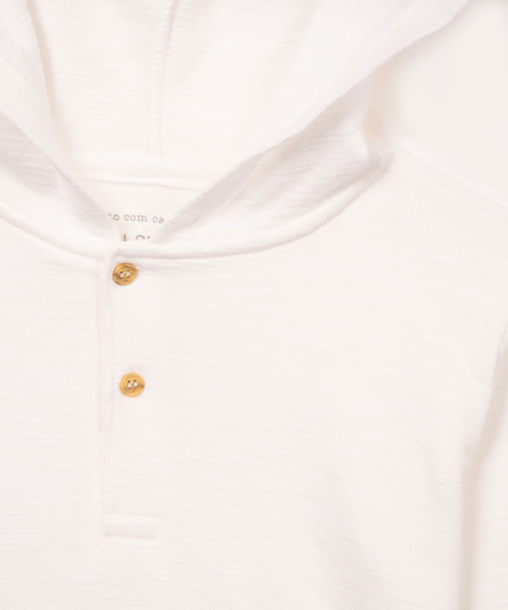 camiseta infantil de algodão texturizada com capuz manga longa azul médio - branco