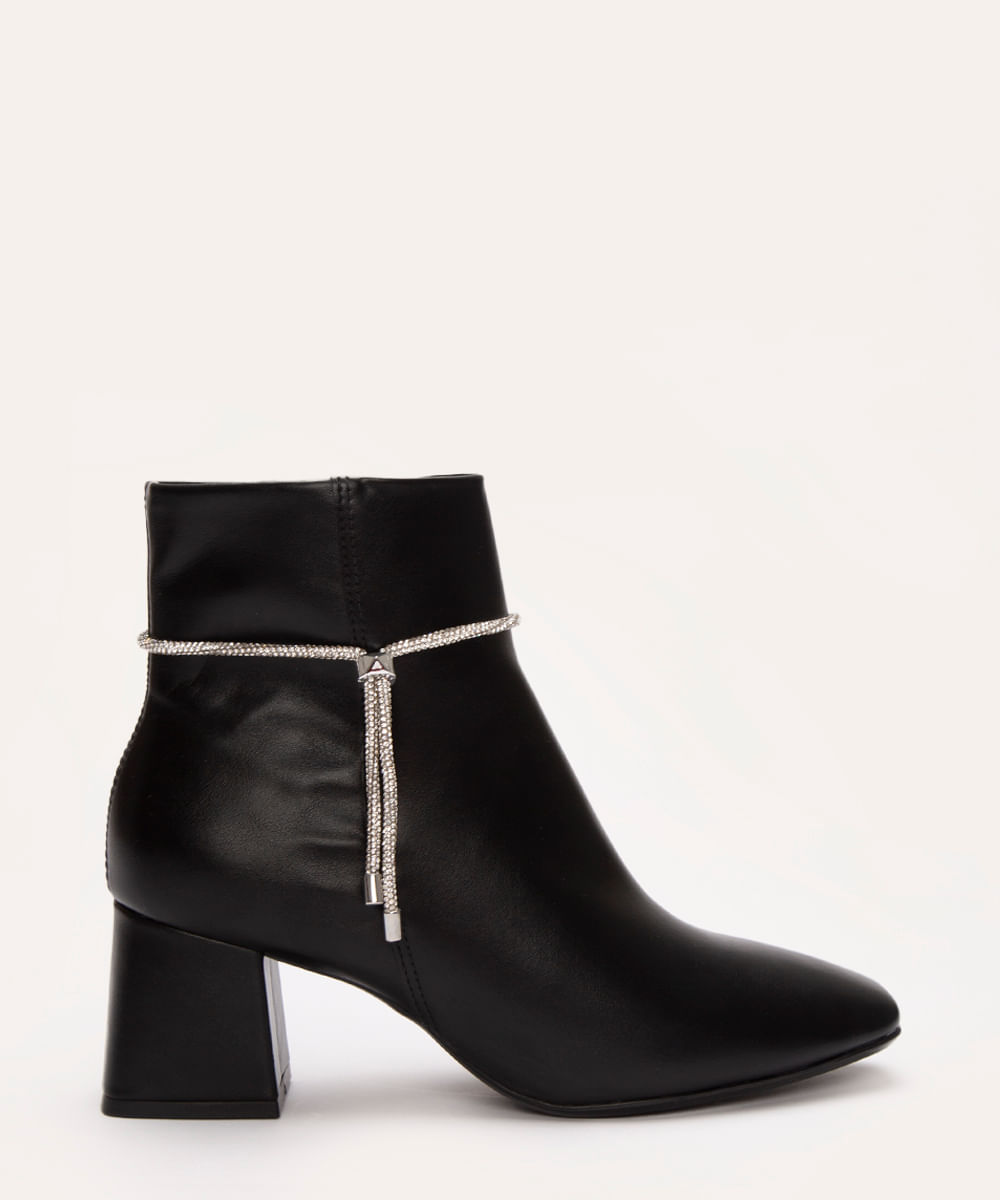 bota cano baixo vizzano com cordão de strass preto