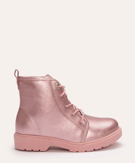 bota coturno molekinha infantil metalizada rosa