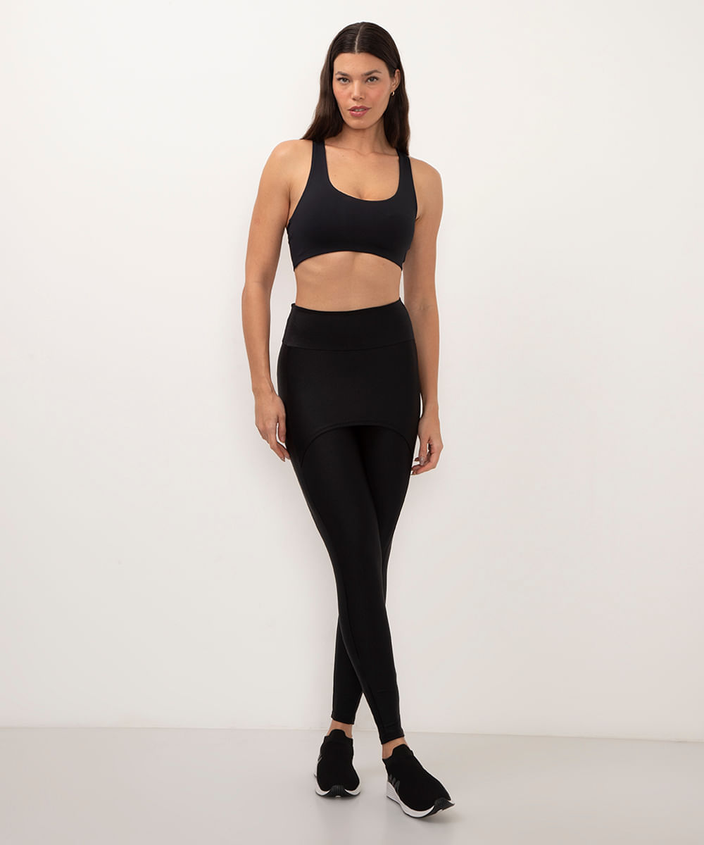 calça legging com saia cintura preto