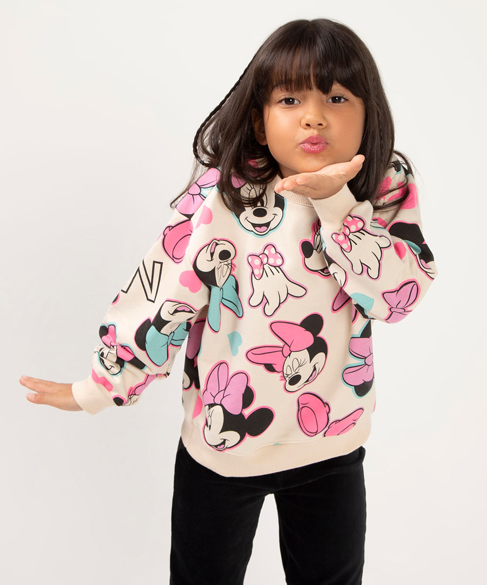 blusão de moletom infantil minnie bege