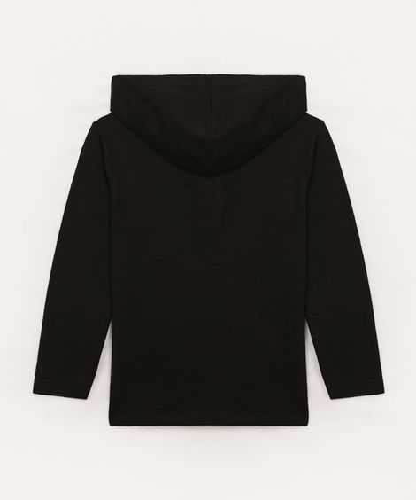 camiseta infantil de algodão texturizada com capuz manga longa azul médio - preto