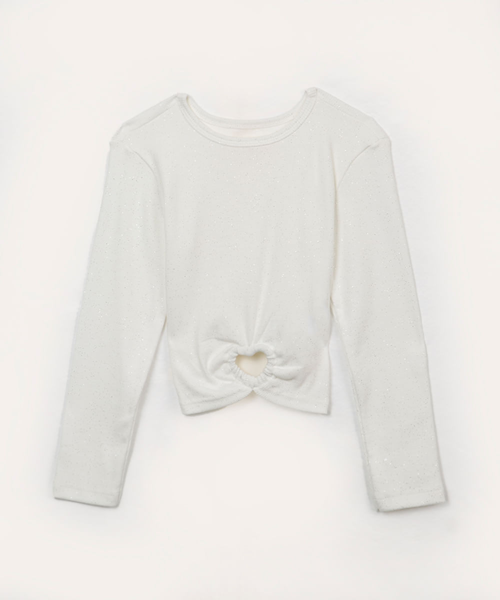 blusa de algodão infantil com brilho off white
