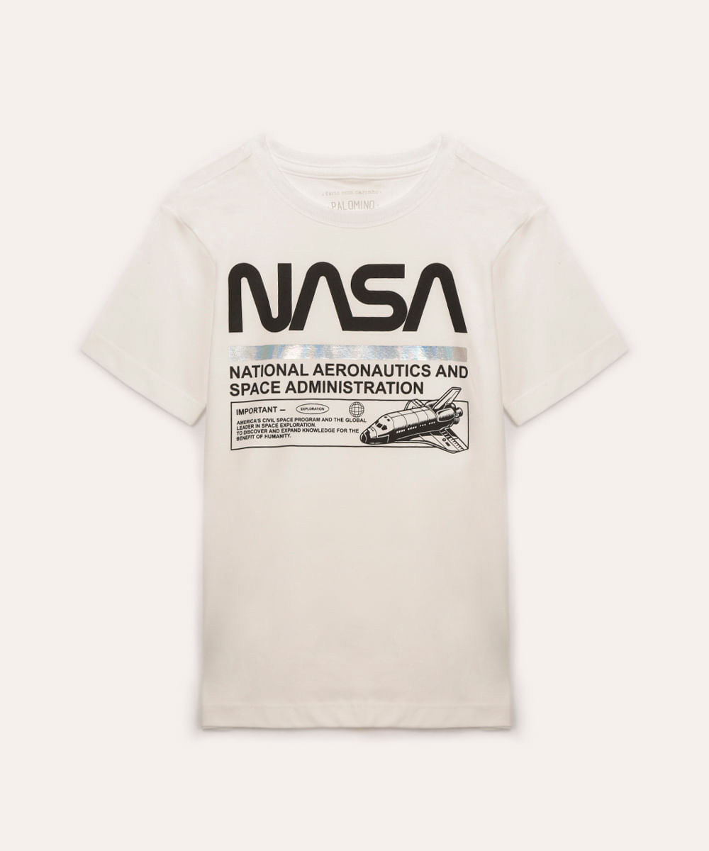 camiseta de algodão infantil nasa branco