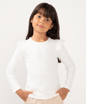blusa de algodão infantil com babado off white