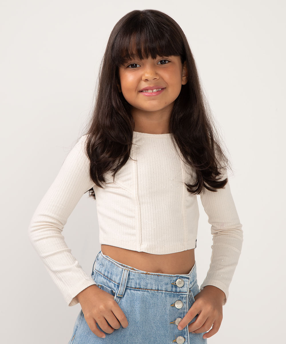 cropped de viscose infantil com brilho off white