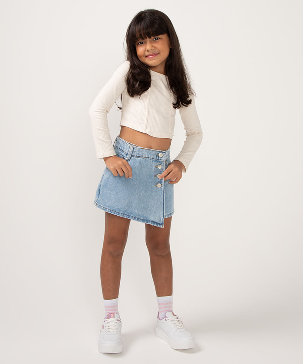 cropped de viscose infantil com brilho off white