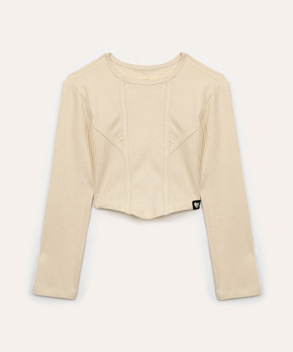 cropped de viscose infantil com brilho off white