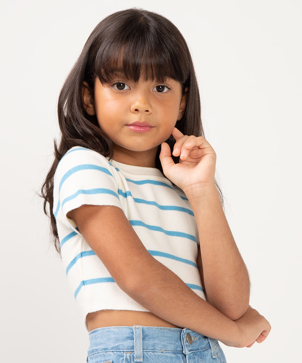 blusa de tricot infantil listrada azul