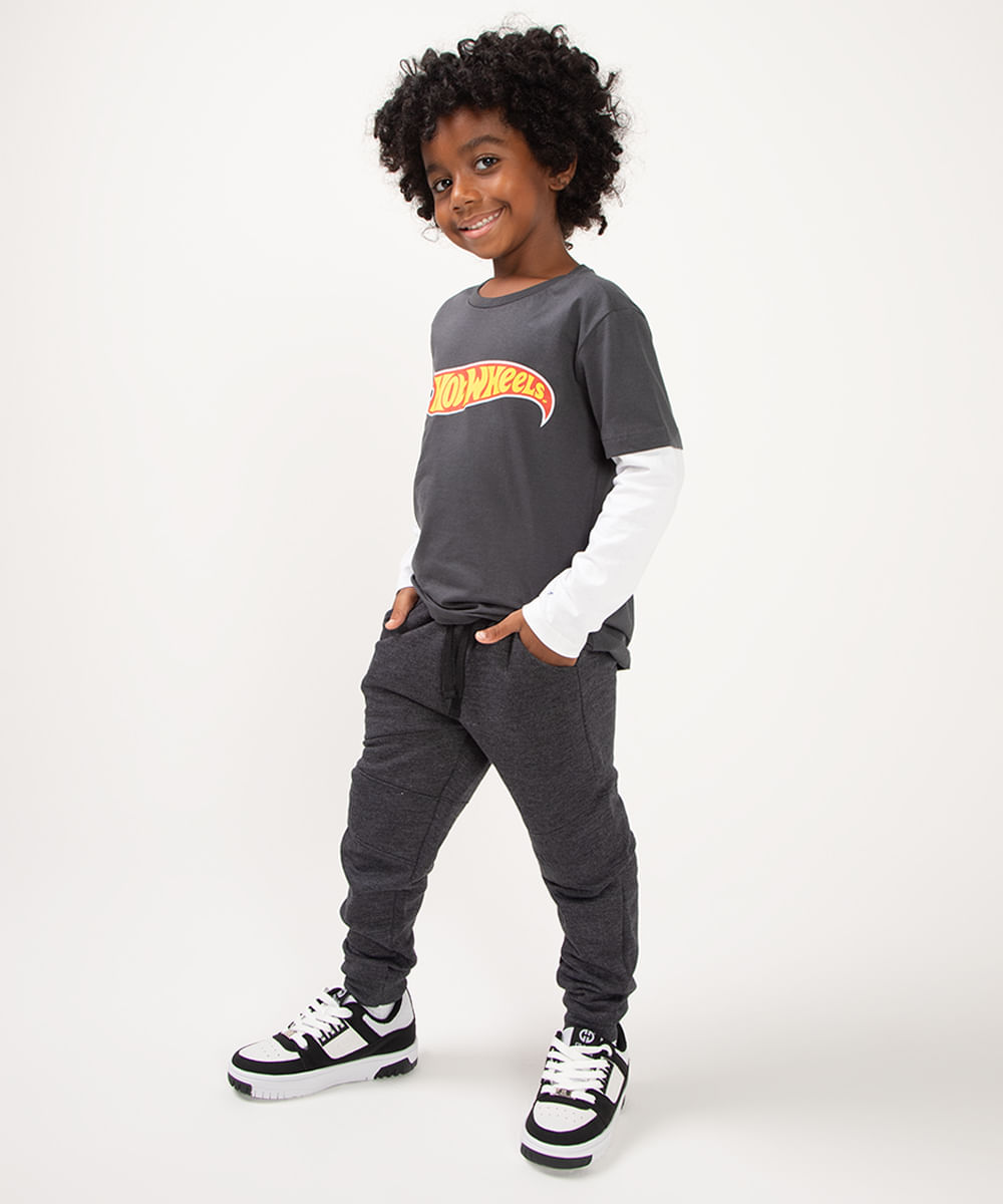 calça jogger de moletom infantil cinza mescla