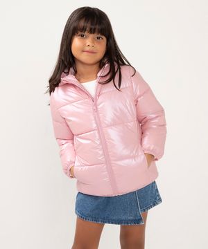 jaqueta puffer infantil com bolsos rosa