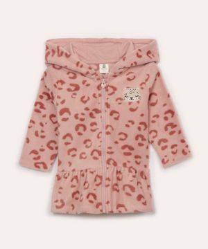 casaco de fleece infantil onça com capuz rosa